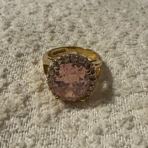 Elegant Gold tone and Pink Gemstone Ring